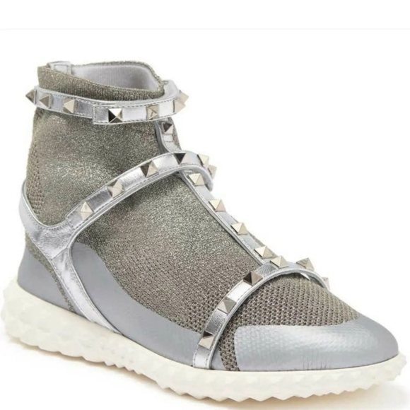 $995 Valentino GARAVANI Silver Rockstud Knit Sneakers SZ IT 40/ US 10 NIB - Picture 3 of 12